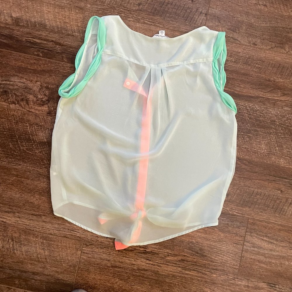 American Eagle Small Sheer Teal Tie Front Tank Top - Picture 4 of 5